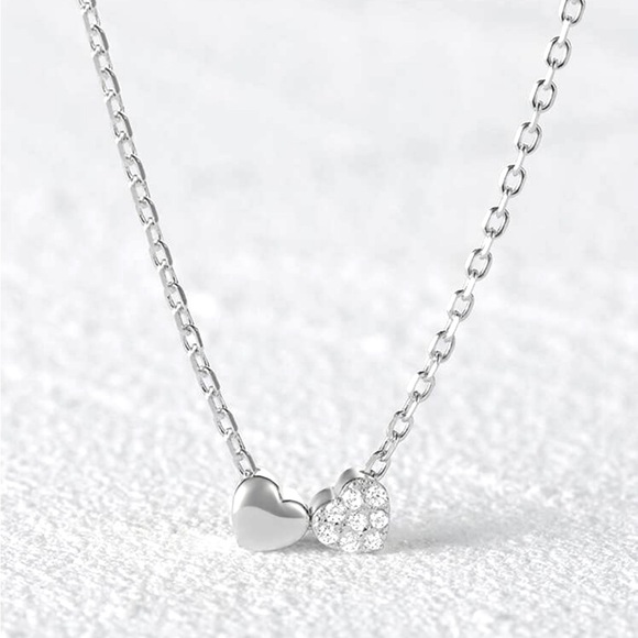 925 Sterling Silver Cubic Zirconia Heart Necklace 18k Gold Plated - Picture 2 of 4